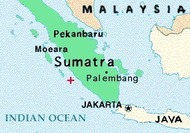 Map of Sumatra showing location of sinking of Junyo Maru