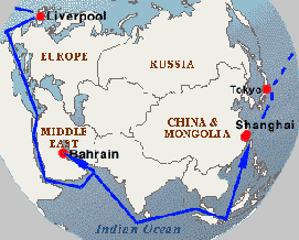 map with route of SS Sunset
