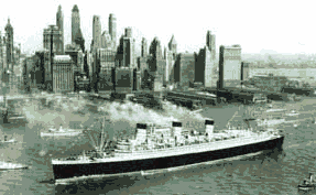 Queen Mary arriving New York on her maiden voyage