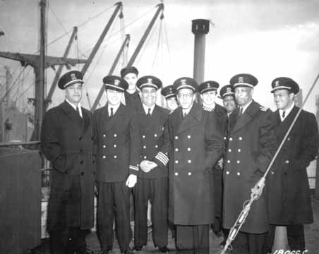 Captain Hugh Mulzac and officers of the SS Booker T. Washington